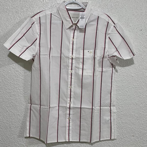 White Medium American Eagle Poplin Short Sleeve Button-Up Shirt - Picture 1 of 6